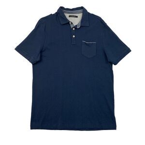 Tahari Polo Shirt Mens L Large Navy Blue Cotton Chest Pocket Short Sleeve Golf